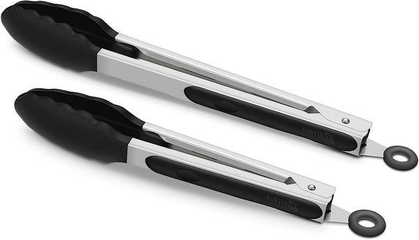 Black Kitchen Tongs Silicone-2 Pack Stainless Steel