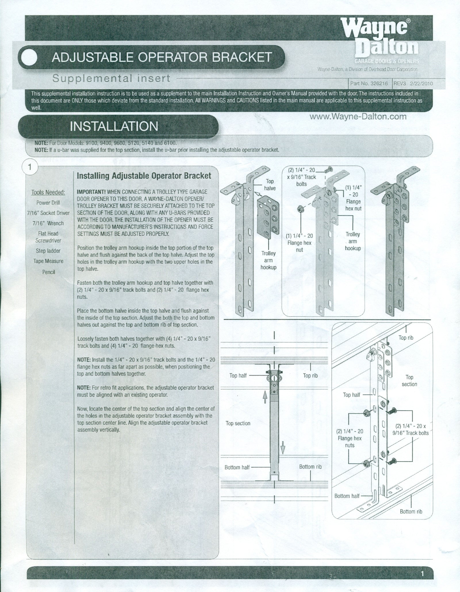 Wayne Dalton Operator Bracket 339621
